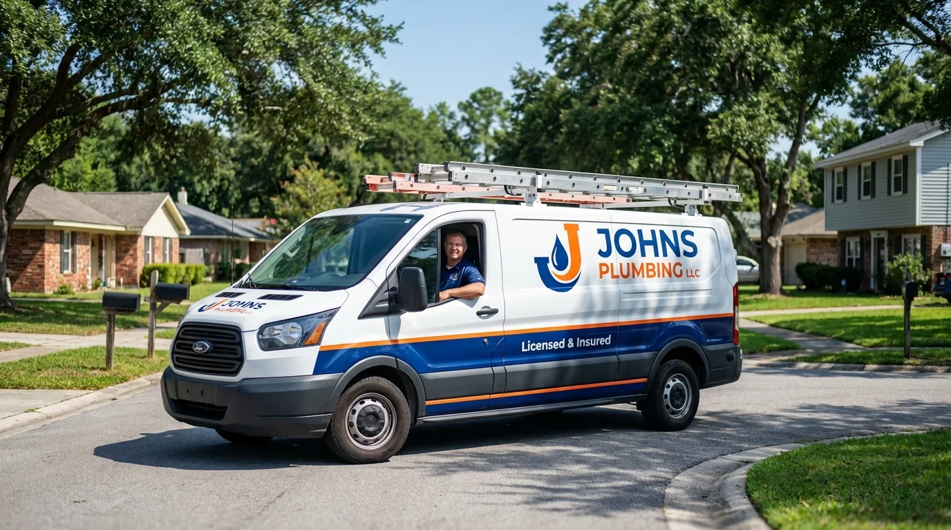 Johns Plumbing LLC service van in Beulah, ND