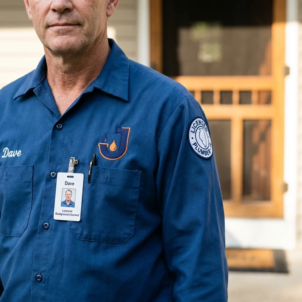 Licensed plumber showing ID badge in Beulah, ND